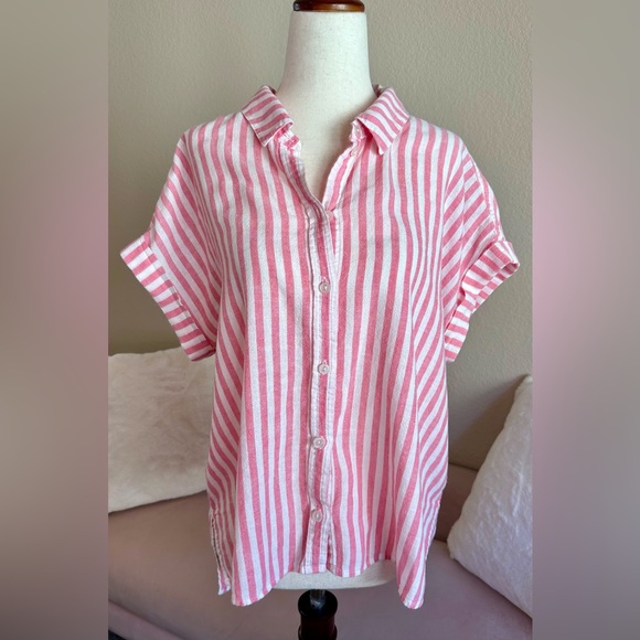 Sanctuary Tops - Sanctuary Pink and White Striped Button-Up